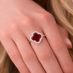 Bague en Argent 925 Trèfle Rouge