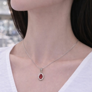 Collier en Argent 925 Pendentif Goute Rouge