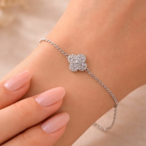 Collier en Argent 925 Pendentif Trèfle Sertis