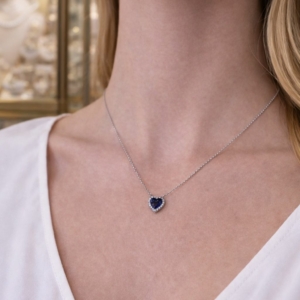 Collier en Argent 925 Motif Pendentif Cœur Bleu