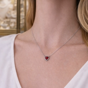 Collier en Argent 925 Pendentif Cœur Rouge