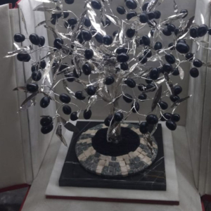 Figuier Décoratif en Argent Massif 925 & Ambre Naturel Noir